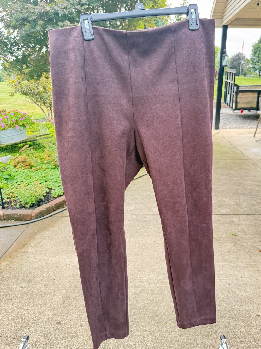 LOFT Women's Faux-Suede Straight Leg Pants - Dark Brown